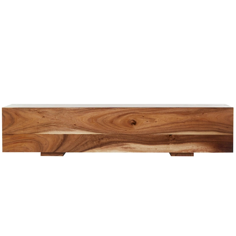 Wood Block Bench with Elevated Base - Brown - Roche River Decor - 16W x 71L x 15H