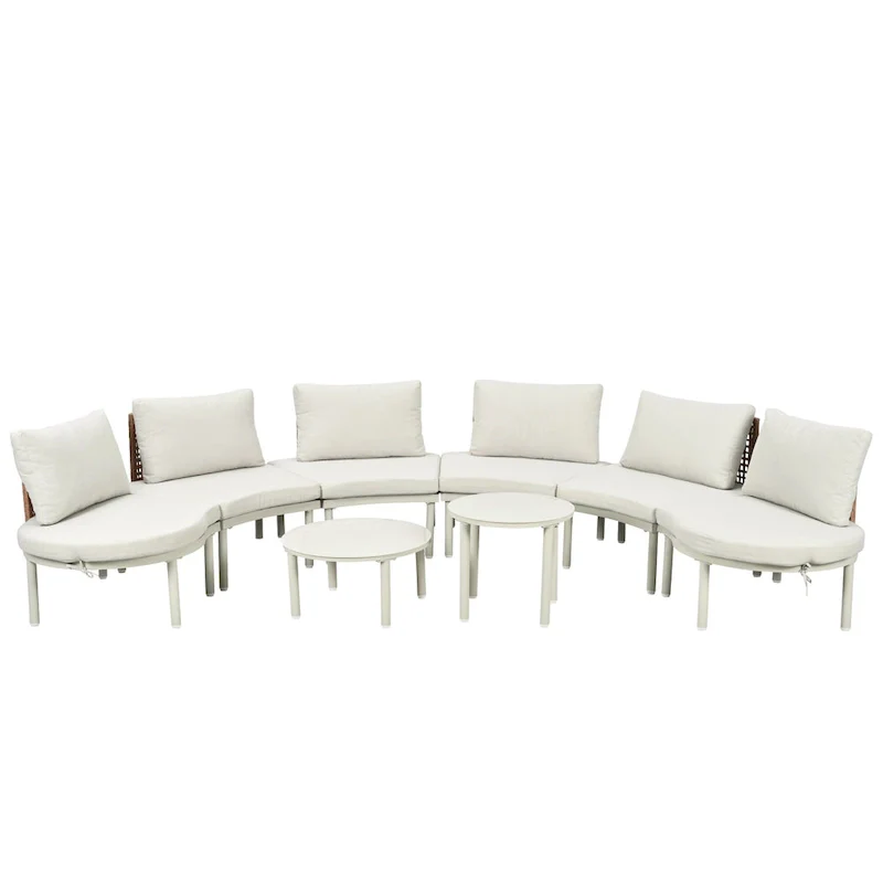 Elegant 8-Piece Modular Half Moon Patio Sofa Set with High-Low Coffee Tables