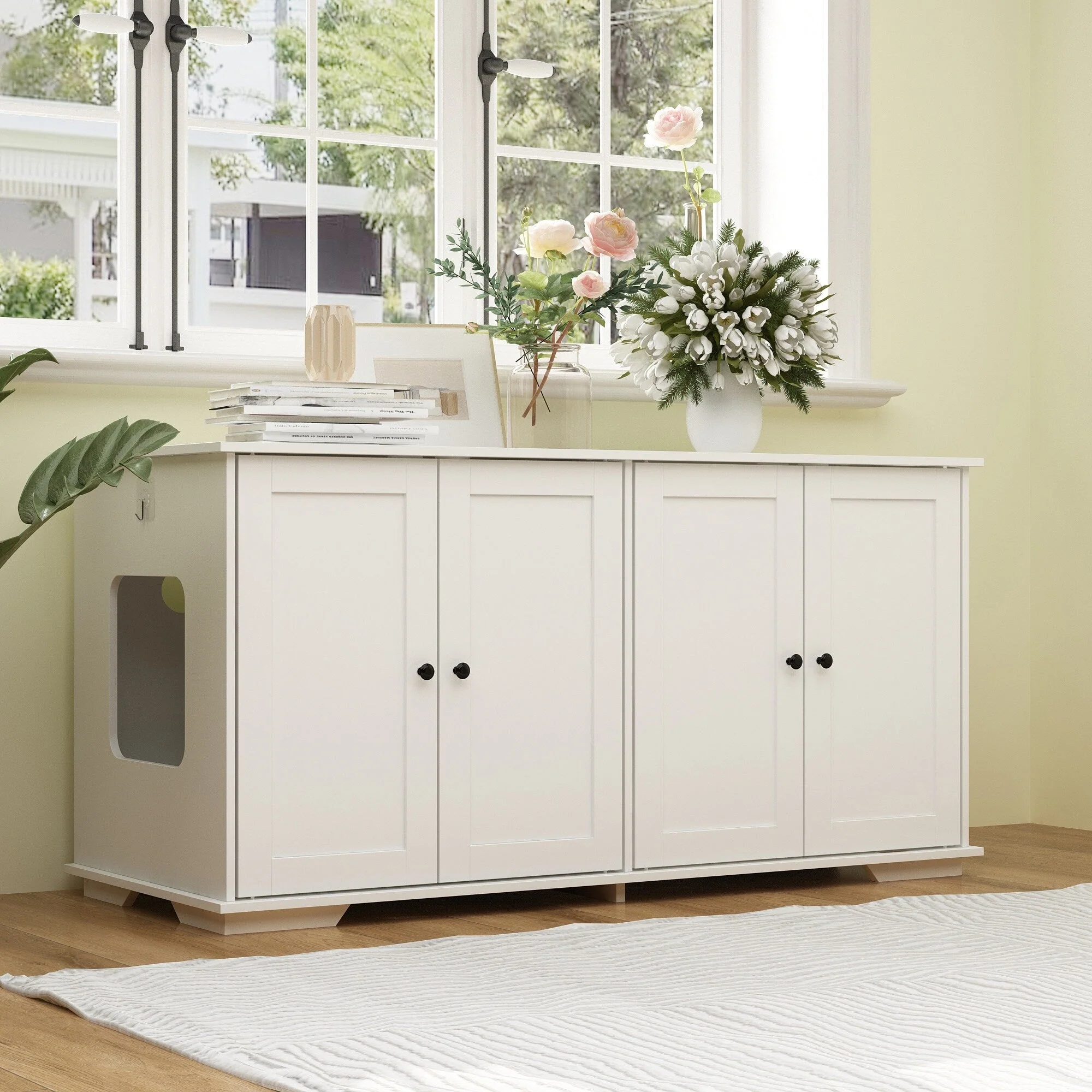 Double Pet Privacy Washroom Cat Litter Box Concealment Furniture