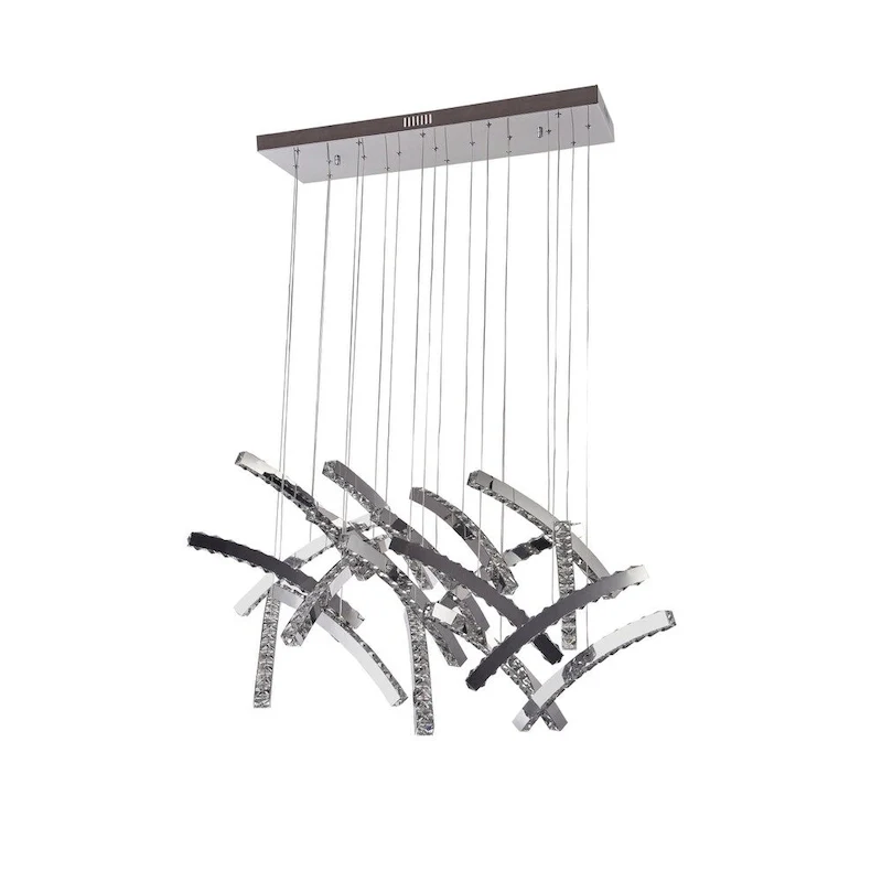 LED Crystal Pendant Lighting With Stainless Steel Frame - Chrome
