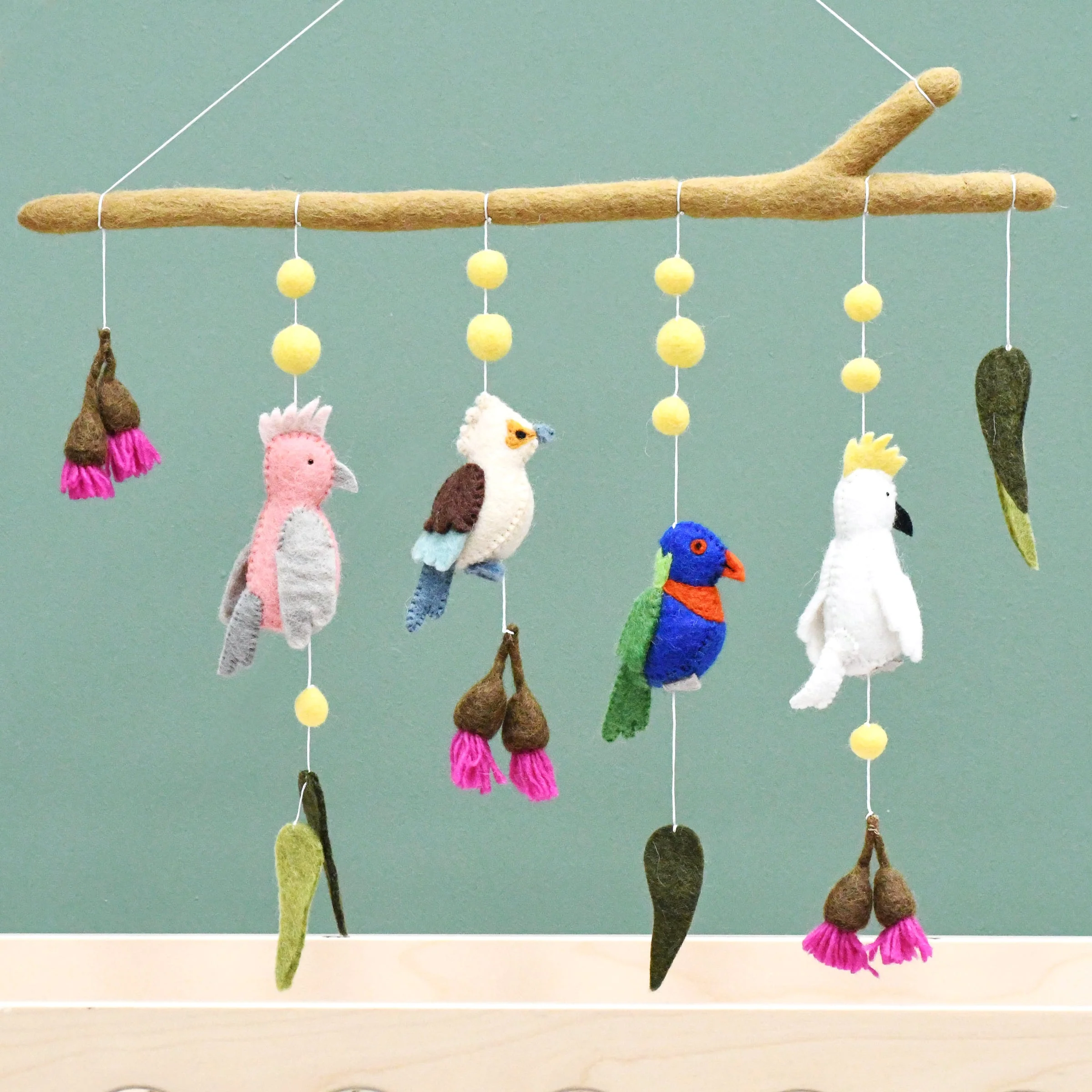 Tara Treasures - BABY NURSERY MOBILE HANGING - AUSTRALIAN BIRDS - COCKATOO, LORIKEET, GALAH AND KOOKABURRA