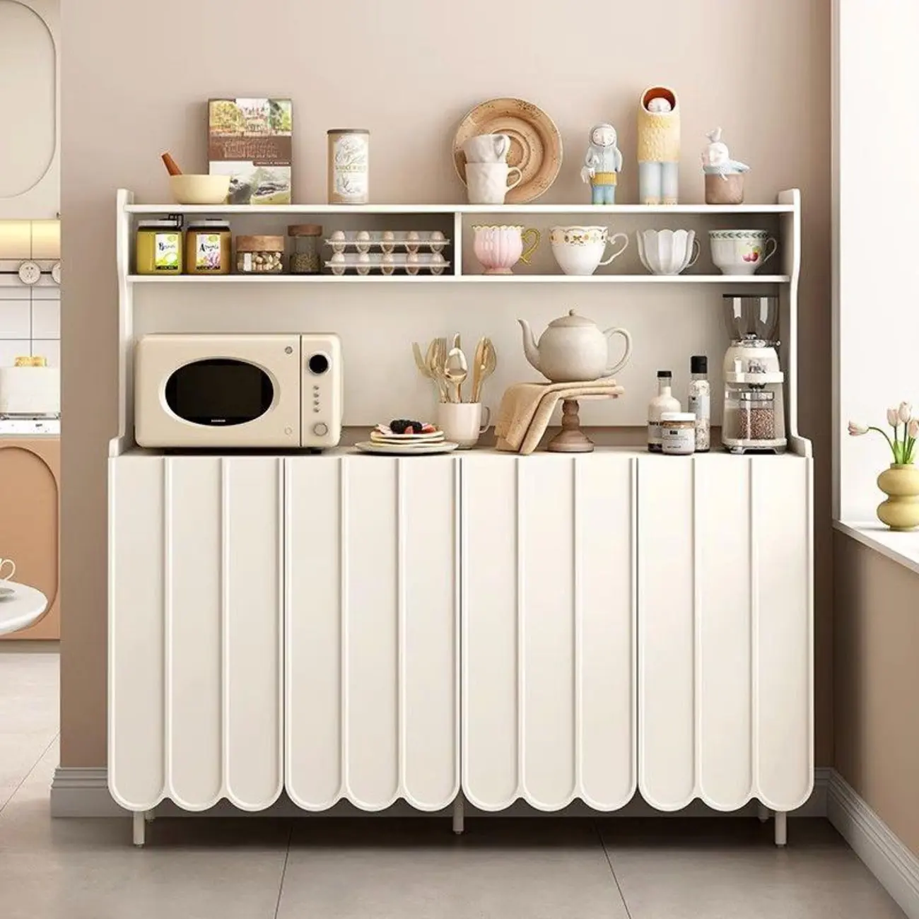 Modish Cream Wood Narrow Sideboard