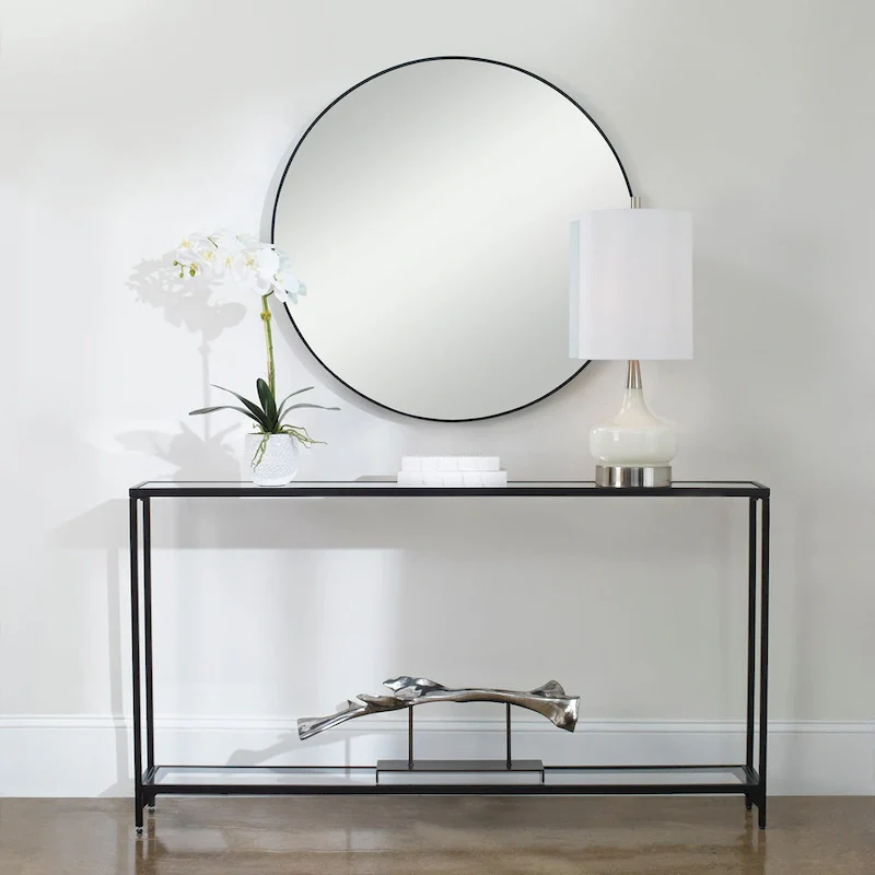 Copper Grove Metal and Tempered Glass Narrow Console Table