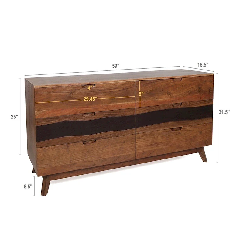 59x16.5x31 Six Drawer Sideboard,Wood Nightstands