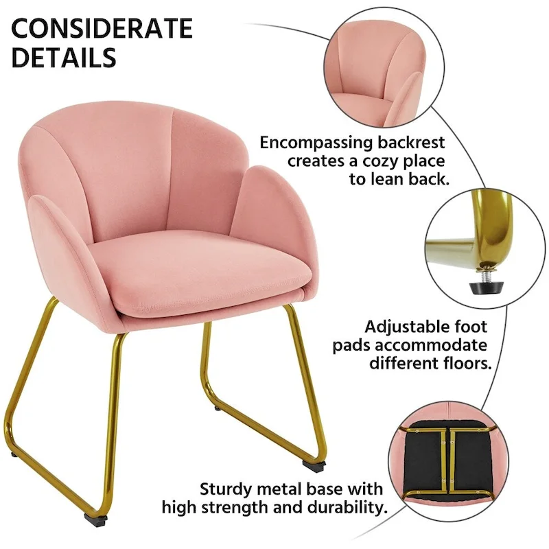 Yaheetech Flower Shape Velvet Armchair Accent Chair with Golden Metal Legs