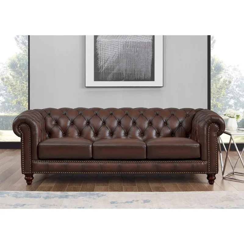 Top Grain Leather Chesterfield Sofa, Loveseat and Chair