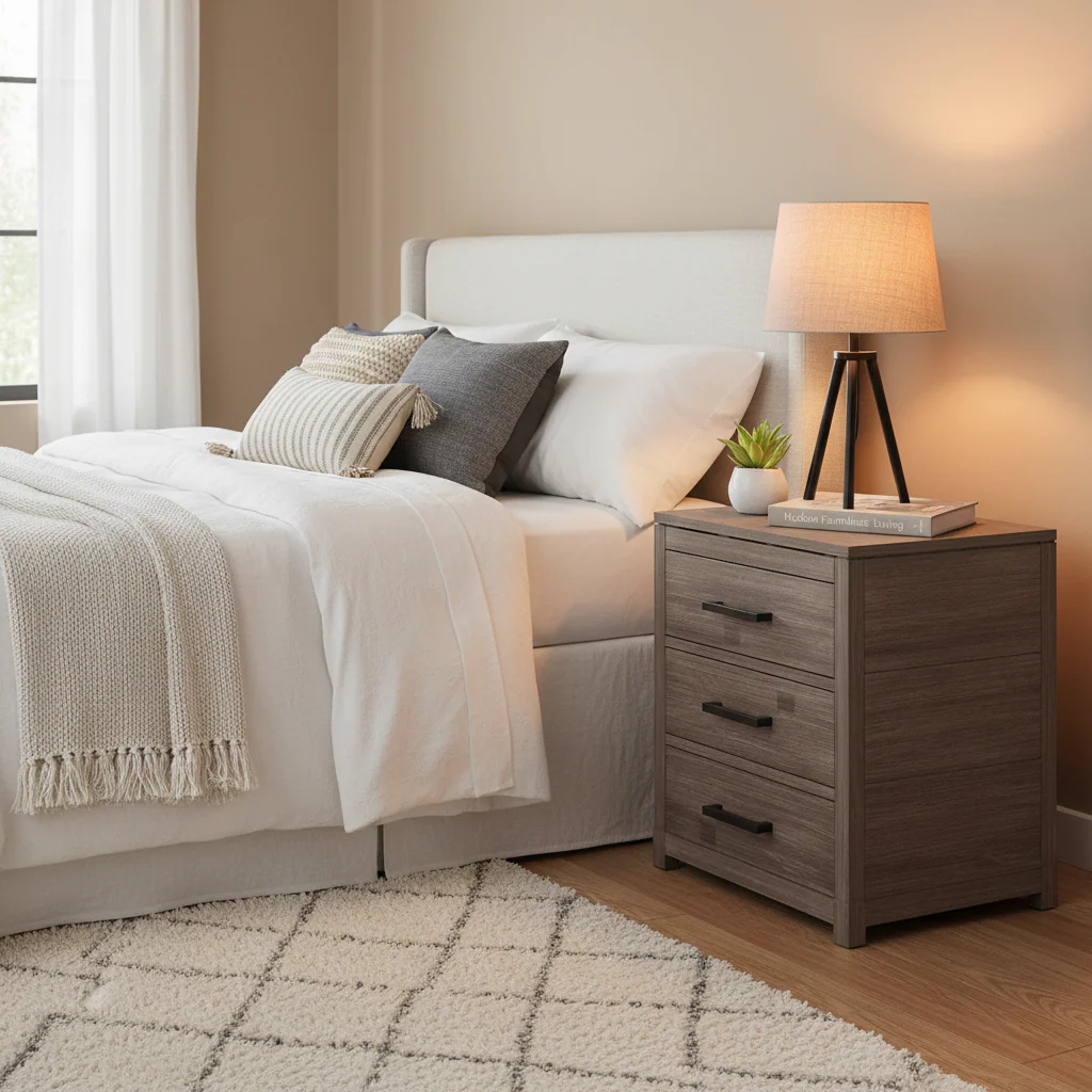 2-Drawer Nightstand – Grey / Brown, Weathered Wood, Modern Rustic