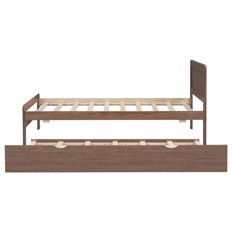Brown Solid Wood Twin Bed with Trundle