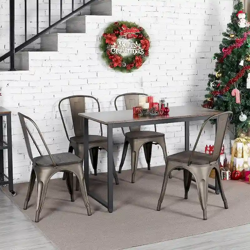 Yaheetech Set of 4 Metal Dining Chair with Wooden Stackable Chairs