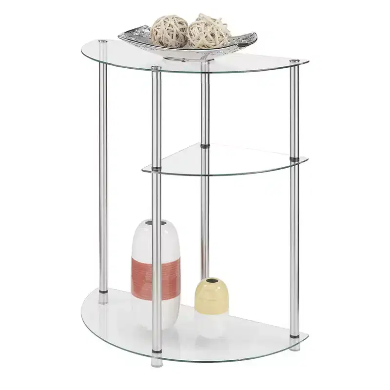 Breighton Home Designs2Go Classic Glass 3 Tier Display Entryway Hall Table in Glass/Chrome