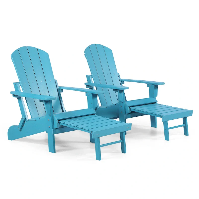 Seaton Folding Poly Adirondack Chair with Pull-out Ottoman, Set of 2