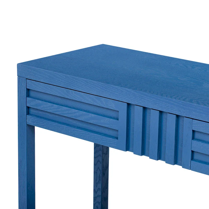 51.3 MDF Classic Stripe Console Table - Ash Veneer & Fir Wood Legs with 2 Drawers