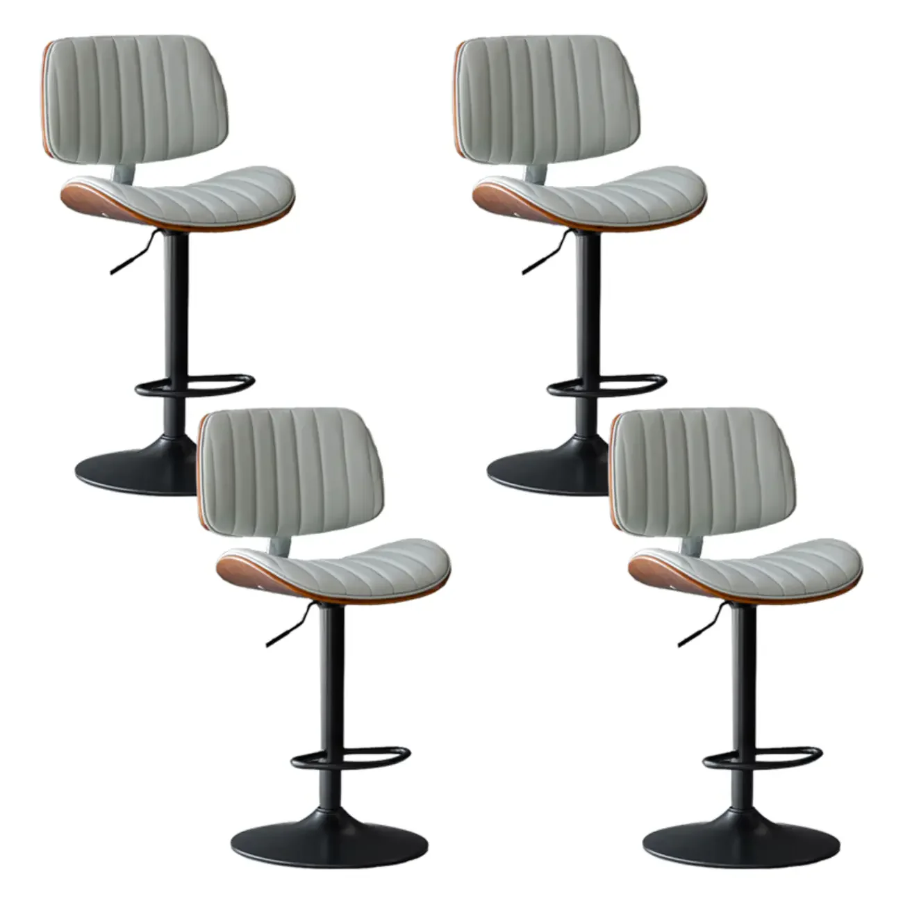Adjustable Height Bucket Swivel Leather Bar Stool with Back