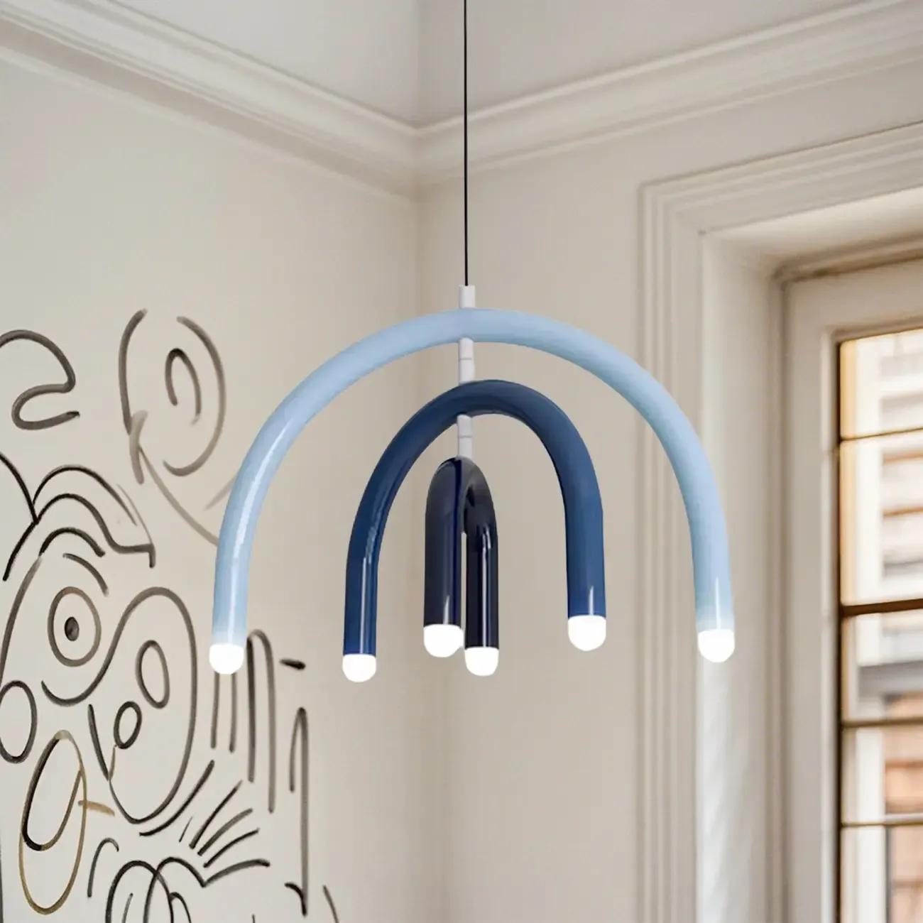 Modern 6-Light LED Chandelier  with Rainbow Shape Design