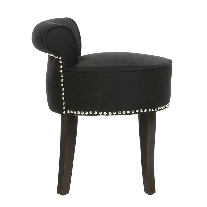 Button Tufted Vanity Stool, Wool/Polyester, Birch Wood Legs, 18"W x 19"D x 23"H, Seats 1, 13 Colors