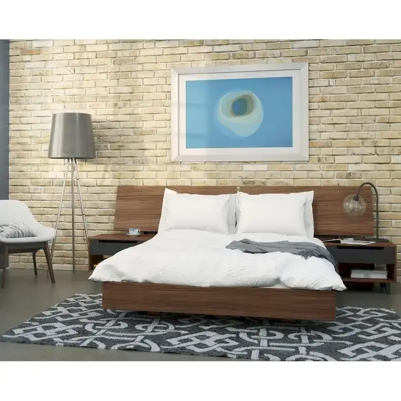 Nexera Alibi 4 Piece Bedroom Set, Walnut and Charcoal