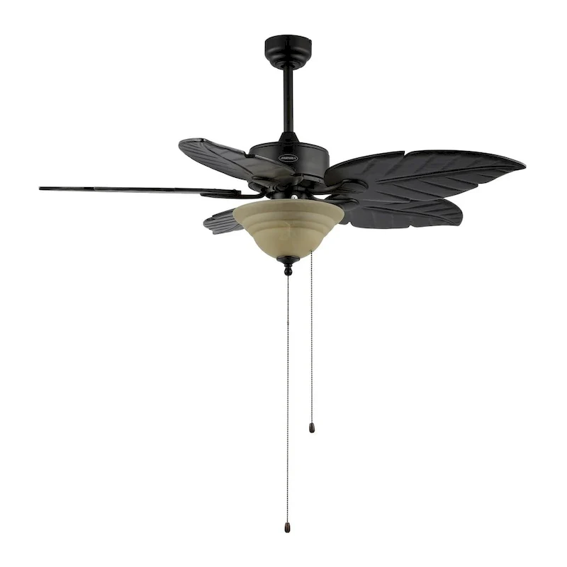 Owen 52  3-Light Coastal Bohemian Iron/Wood Palm Leaf LED Ceiling Fan with Pull Chain, by JONATHAN Y