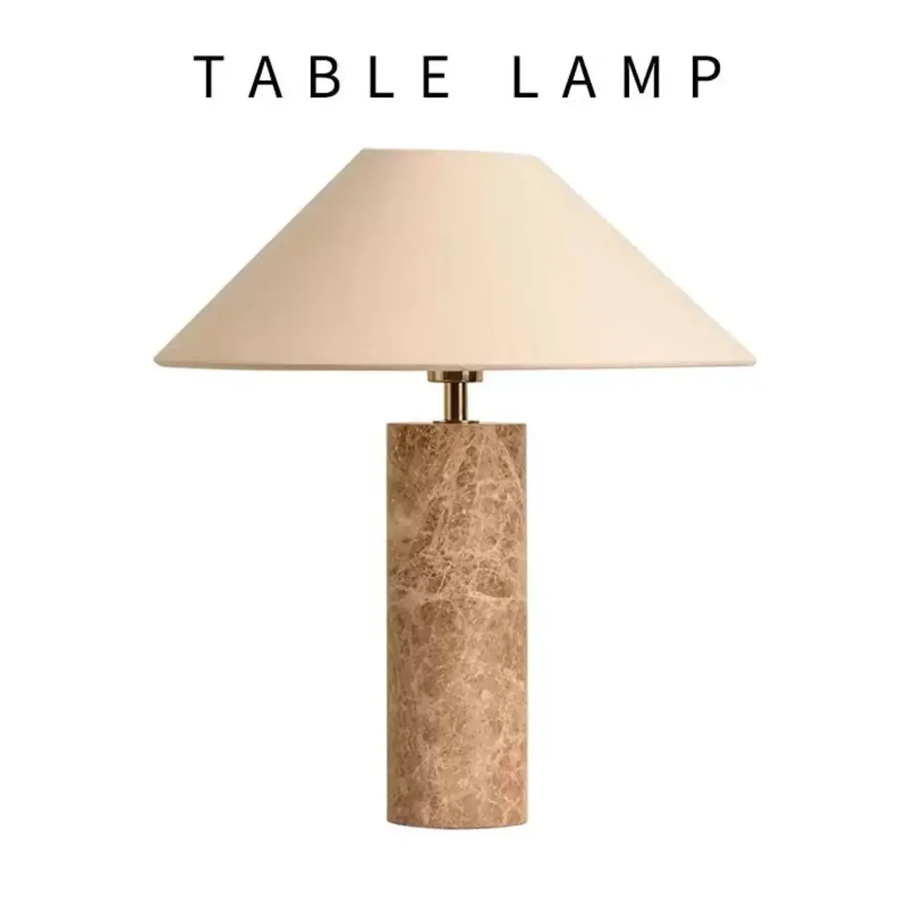 Elegant Beige Marble Base Table Lamp with Fabric Shade