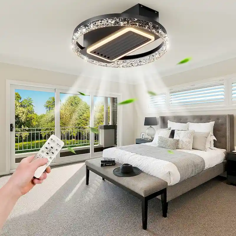 20 inch Modern Leafless Ceiling Fan with Remote Control Removable and Washable, Reversible Motor