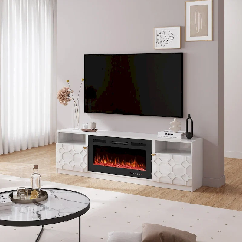 Clihome 36 Electric Fireplace High Gloss 70 TV Stand