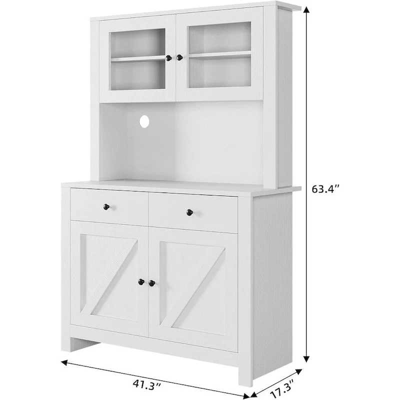 White / Grey / Black Farmhouse Kitchen Pantry Cabinet with Microwave Stand – Single Unit