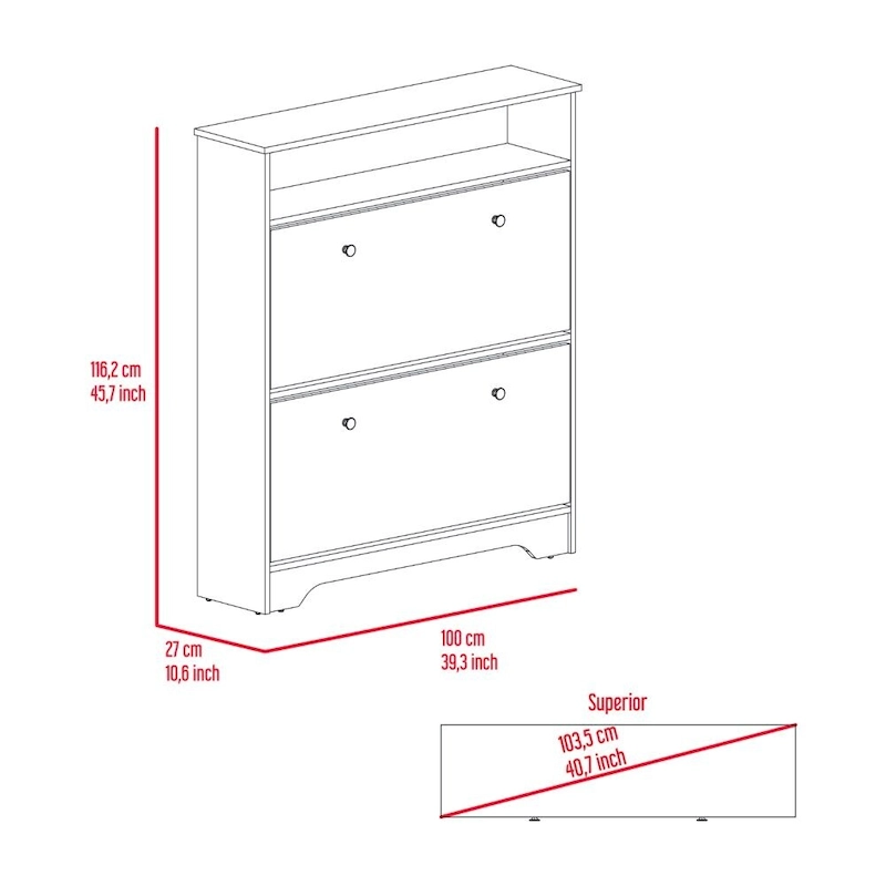 Shoe Rack , One Open Shelf, Two Extendable Cabinets