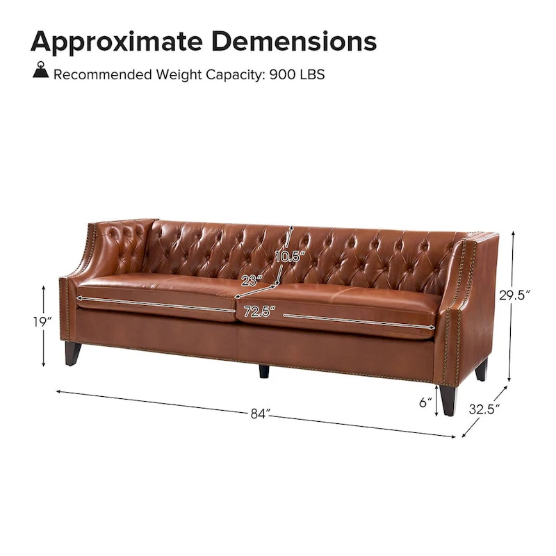 Eugne Transitional Genuine Leather Tufted Design Sofa with Solid Wood Legs by HULALA HOME