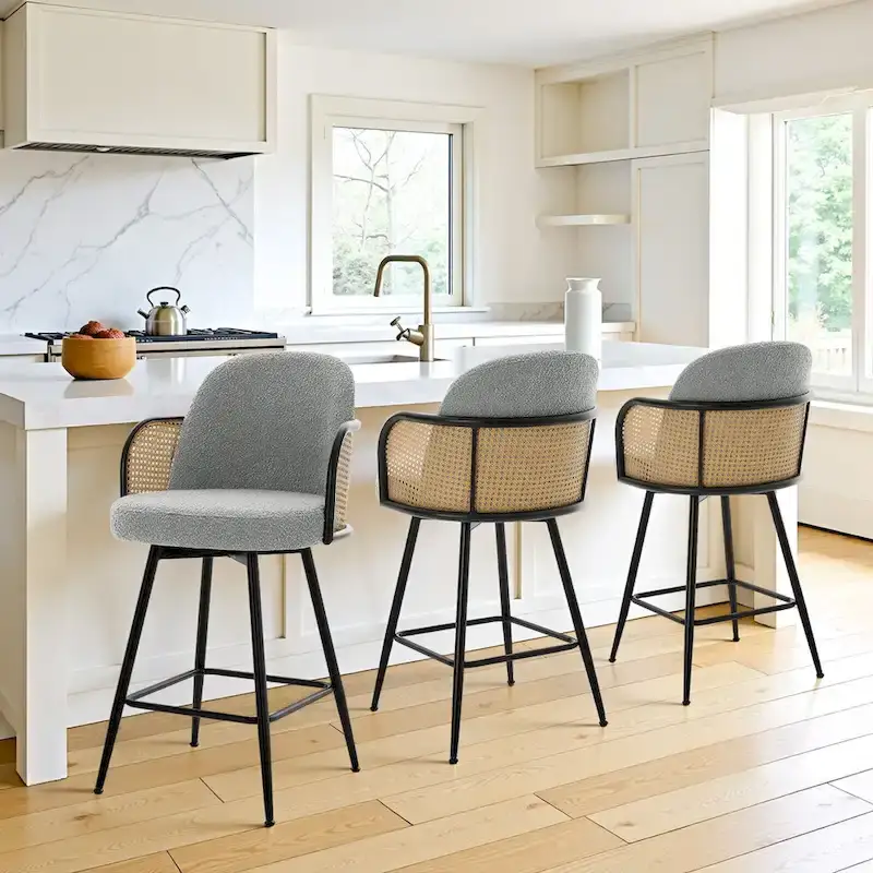 26-Inch Fabric Upholstered Swivel Counter Height Bar Stools - 38.2 H x 21.5 W x 23.2 D