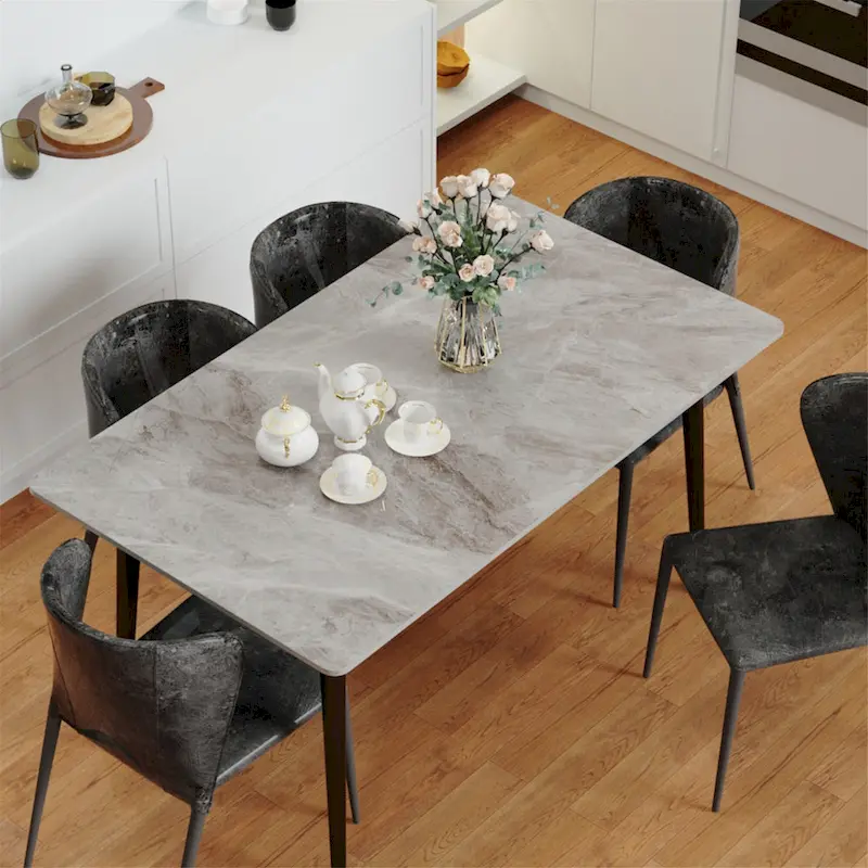 Modern Dining Table with Metal Frame Sintered Stone Top Kitchen Table
