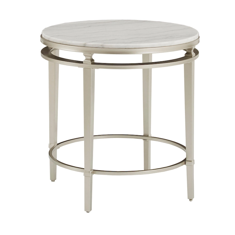 Egan Champagne Silver Finish Round Marble Top End Table by iNSPIRE Q Modern