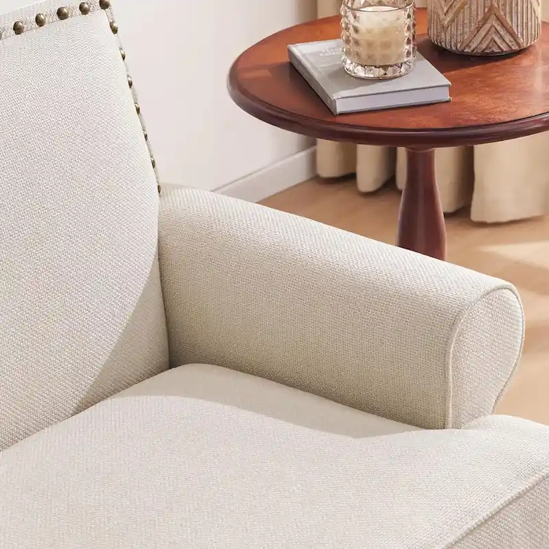 Beige Modern 31 Arm Chair with Nailheads