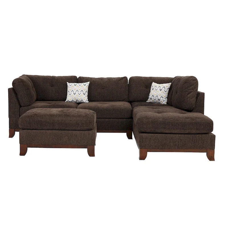 Poundex 3 Piece Fabric Sectional Sofa Set with Ottoman