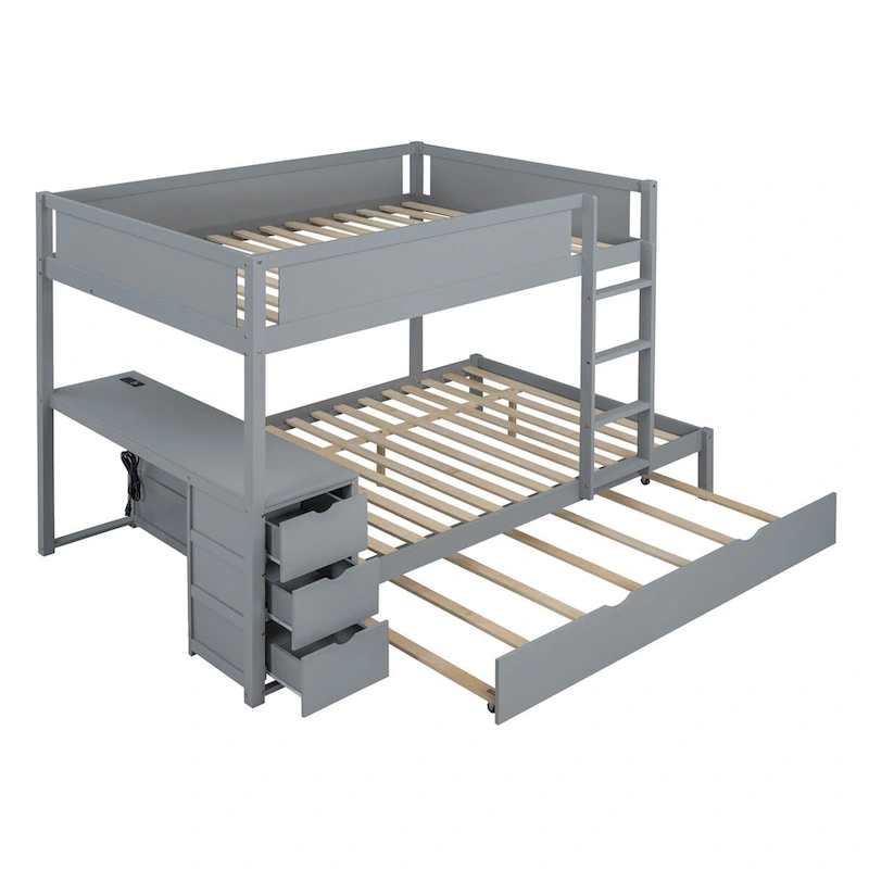 Full-Over-Full Bunk Bed with Twin size Trundle, Storage and Desk, Full Size Bunk Bed