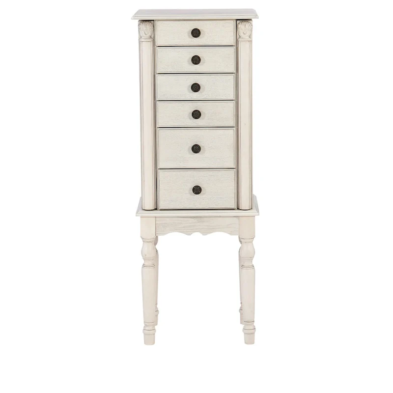 Jewelry Armoire with 6 Storage Drawers and Side Panels - 37 - Cream
