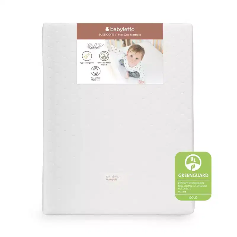 Babyletto Pure Core 4" Midi Crib Mattress with Hybrid Quilted Waterproof Cover: Medium Firm, 100% Organic Cotton, Breathable, Foam