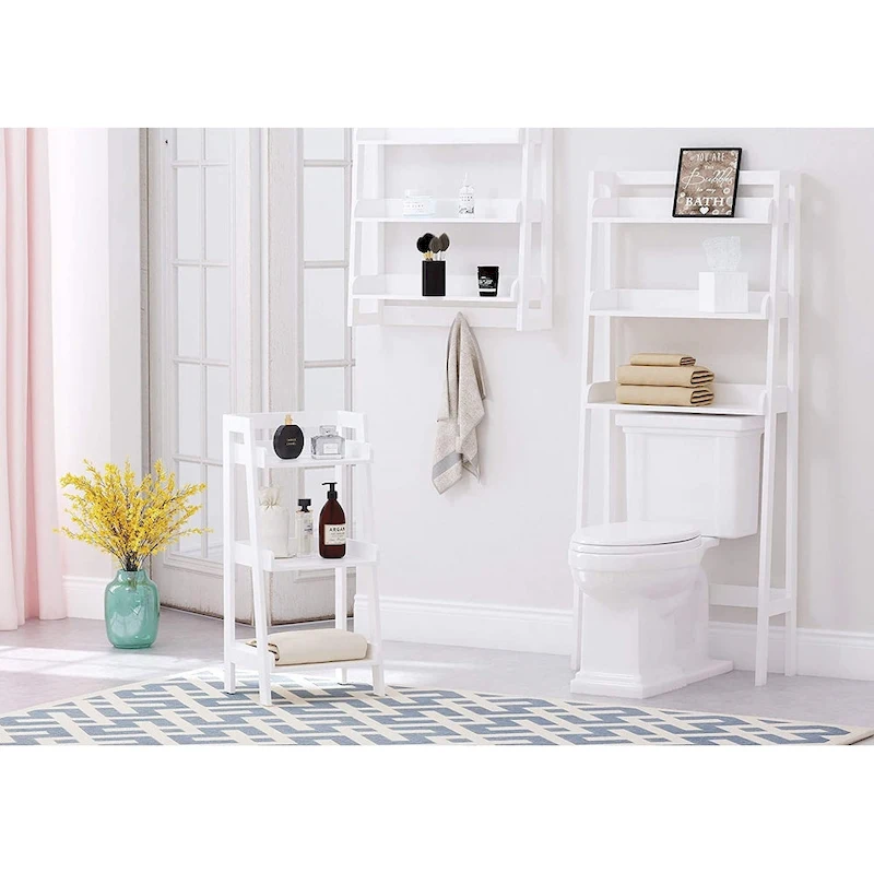 UTEX 3-Tier Ladder Shelf, Bathroom Shelf Freestanding, 3-Shelf Spacesaver Open Wood Shelving Unit, Ladder Shelf (White)