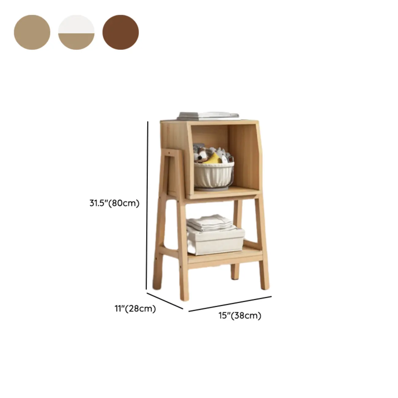 Narrow 2-Tier Natural White Wooden Ladder Bookcase