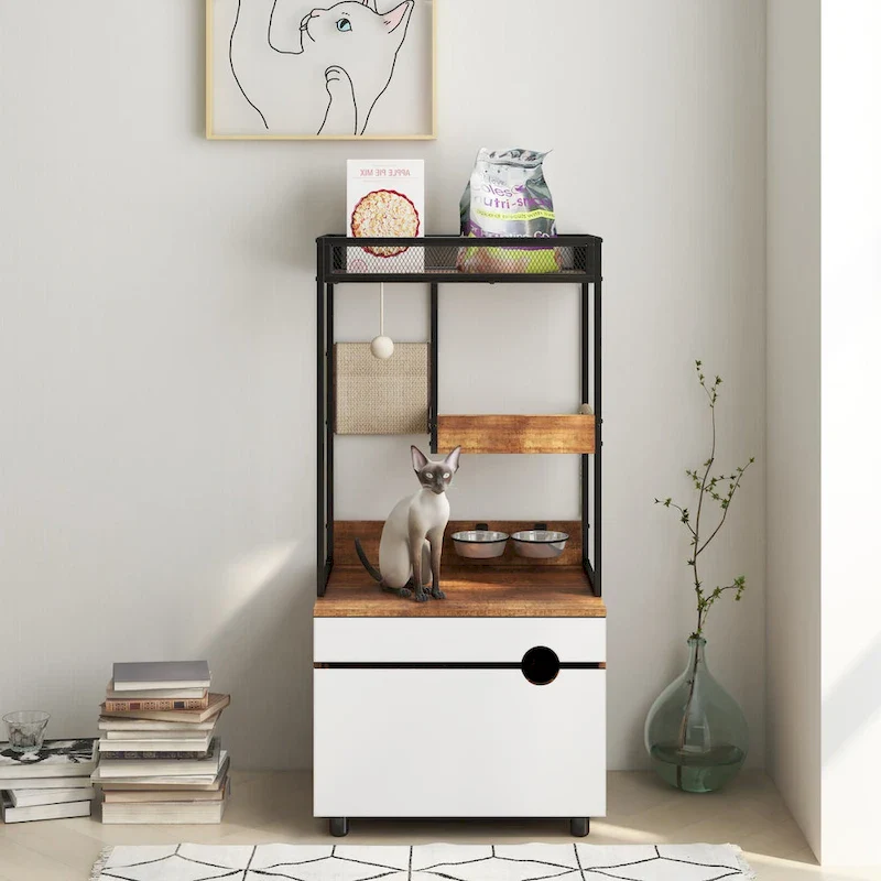 Cat Litter Box Enclosures with Cat Tree Tower, Cat Furniture ,Cat Cabinet