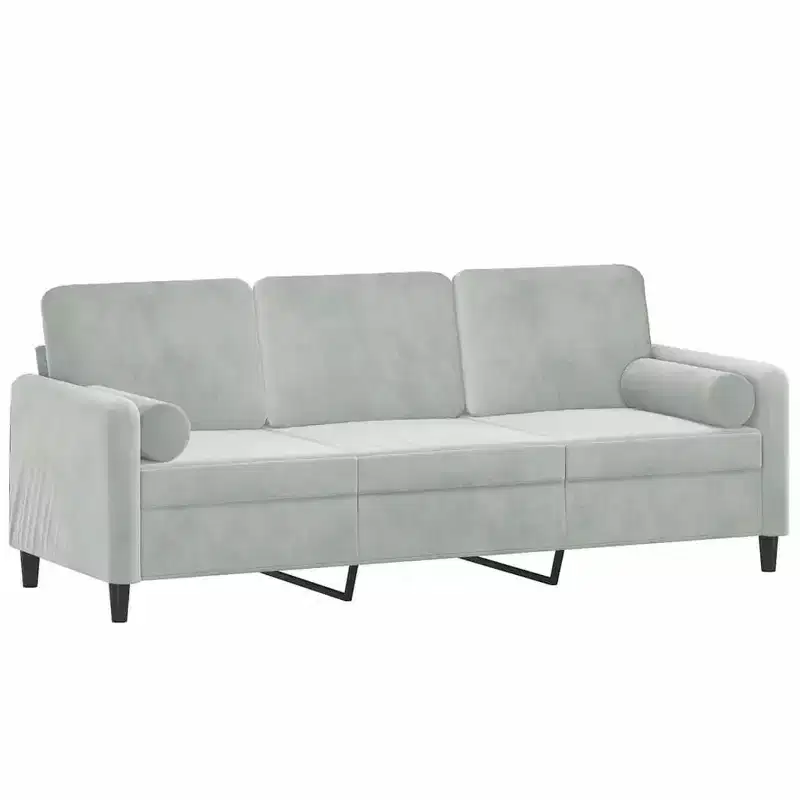 vidaXL 3-Seater Sofa with Throw Pillows Light Gray 70.9 Velvet