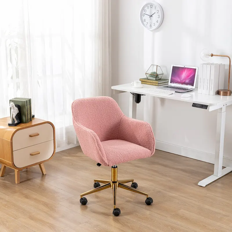 Modern Home Office Chair with Gold Metal Legs and Universal Wheels