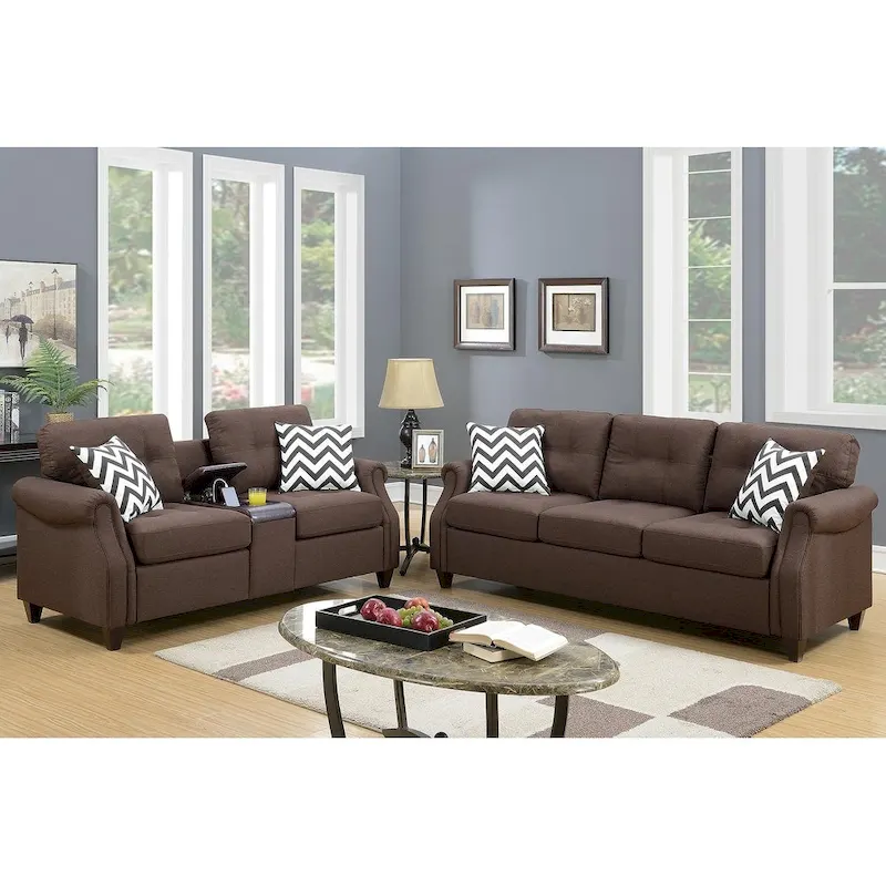 Bobkona Troy Plush Polyfiber 2-piece Sofa and Loveseat Set