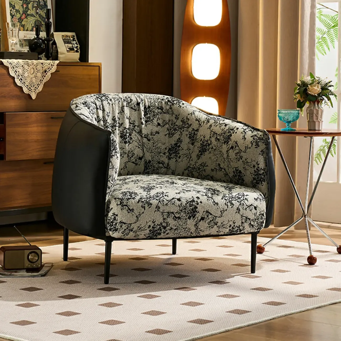 Modern Oversized Leather Barrel Accent Chair Living Room