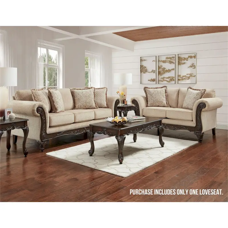 Roundhill Furniture Hernen Carved Wood Frame Loveseat