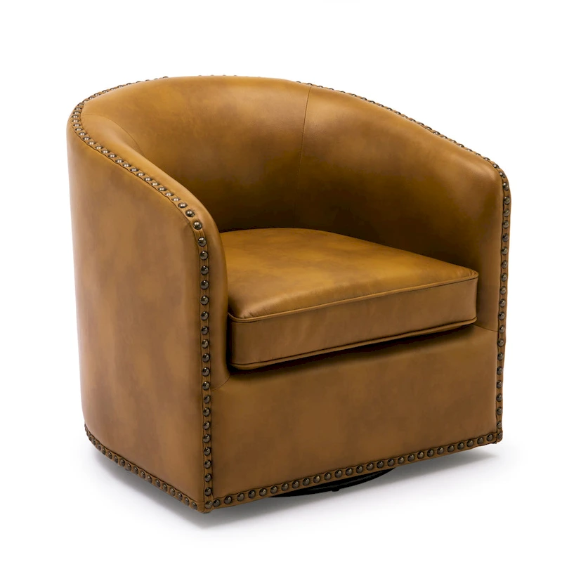 Truman Faux Leather Swivel Arm Chair with Nailhead Trim by Greyson Living
