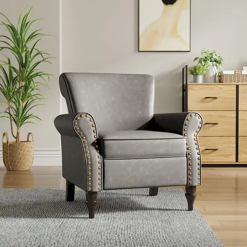 Nailheads Accent Chair Faux Leather Armchair