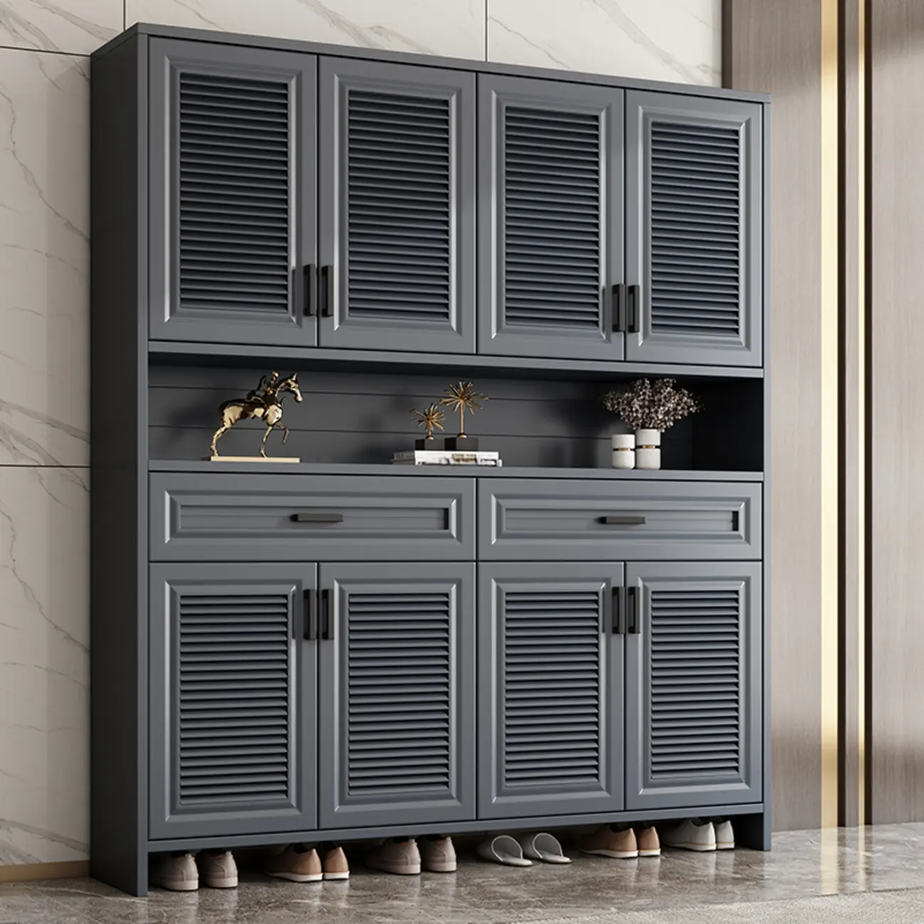 79H Entryway White Metal Shoe Cabinet with Drawers