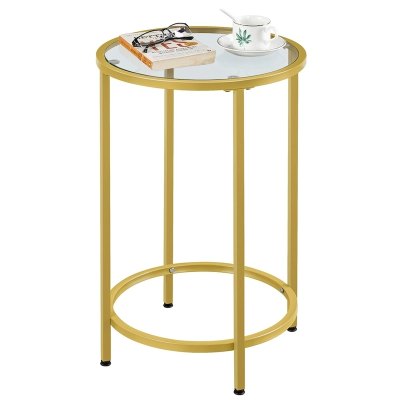 Yaheetech Round Accent Table Bedside Table with Metal Frame Glass Top