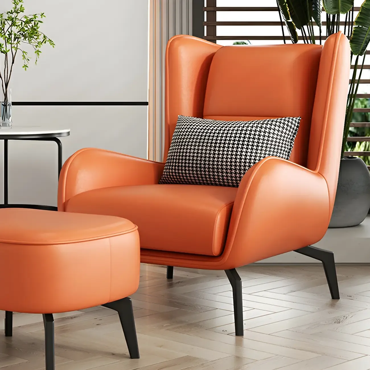 Modern Beige Leather Accent Chair with One Pillow