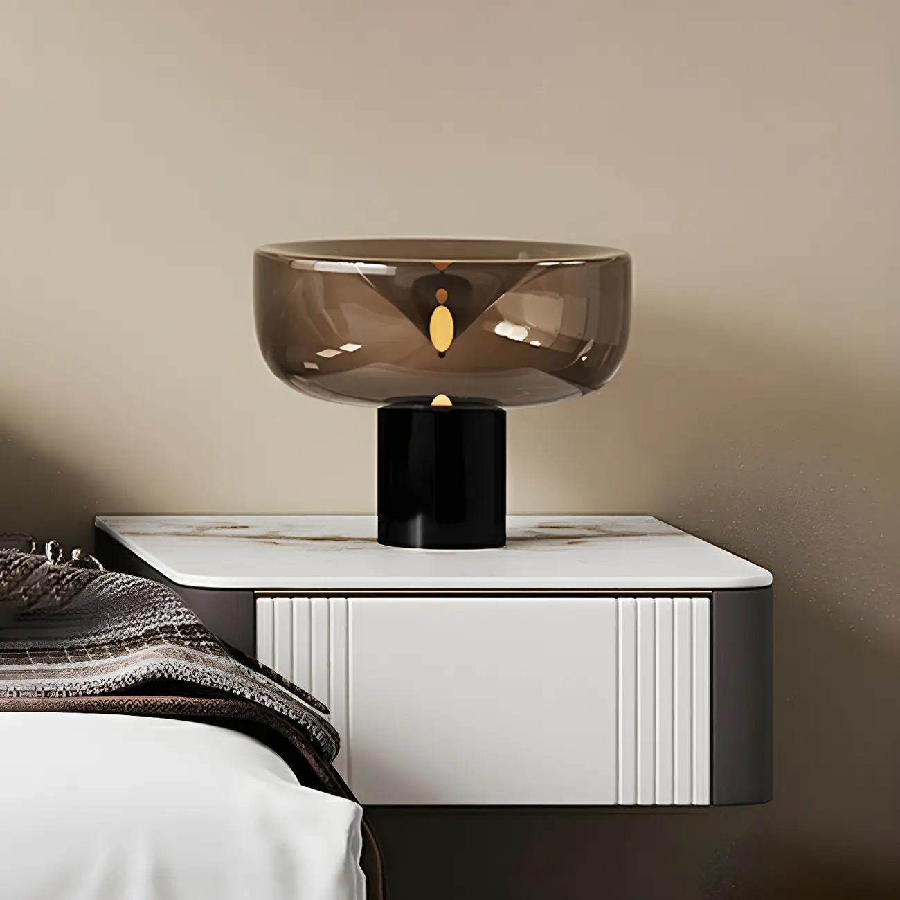 Low Stone Top Floating Nightstand with Drawer Set of 2