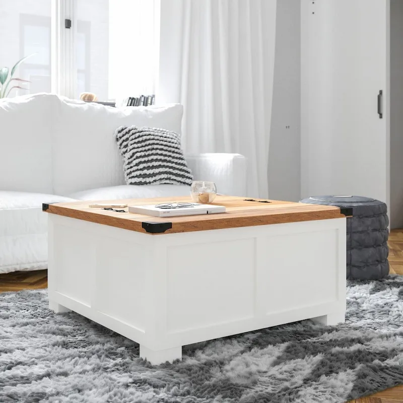 Farmhouse Coffee Table with Hinged Lift Top and Storage
